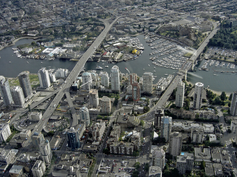 Aerial view of Vancouver cityscape