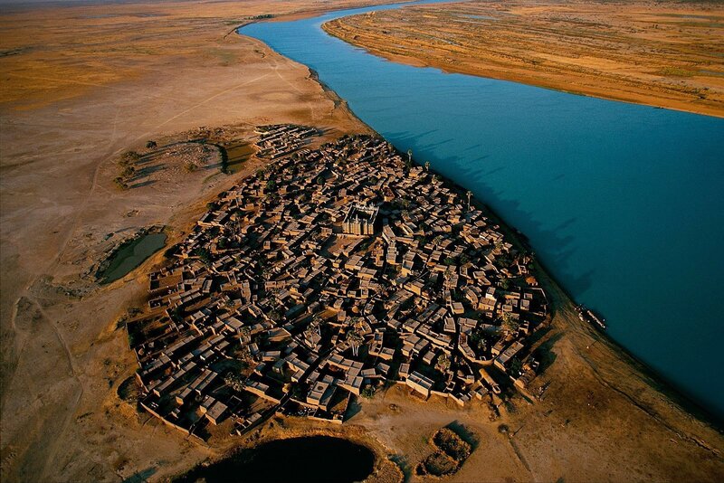 Aerial View of Village — Blue
