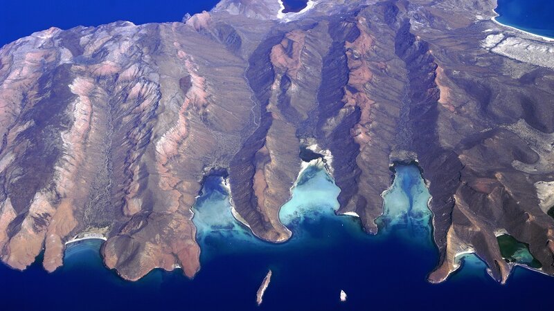 Aerial view of volcanic coastline