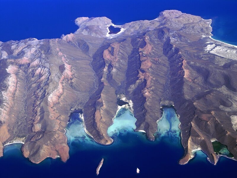 aerial view of volcanic island
