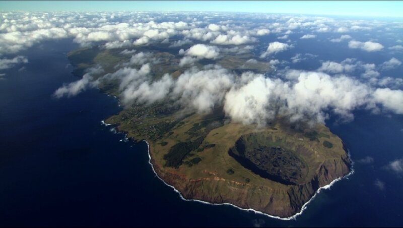 Aerial View of Volcanic Island — Blue, Serene, Morning
