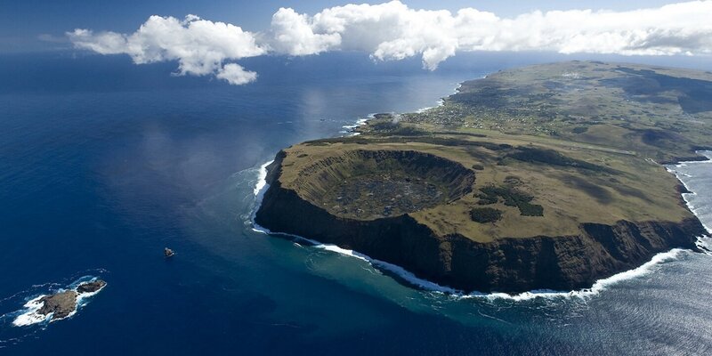 Aerial View of Volcanic Island — Blue, Serene