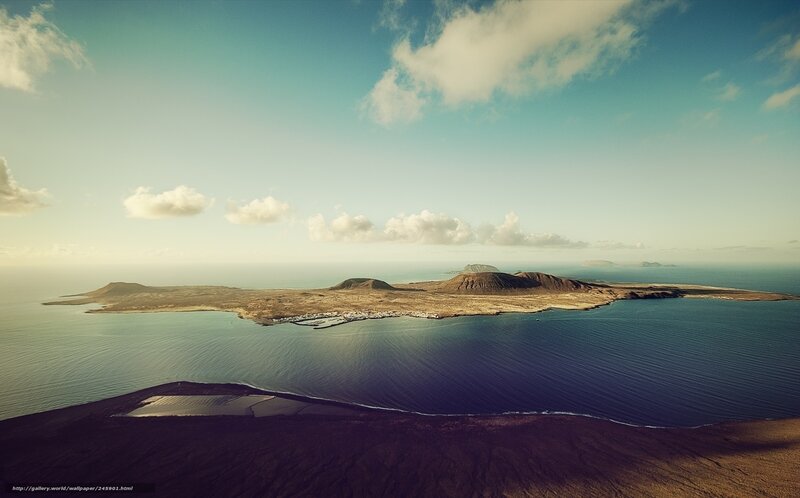 Aerial view of volcanic island