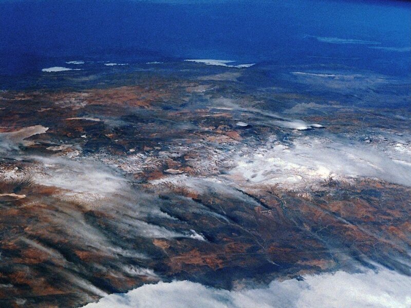 Aerial view of volcanic landscape