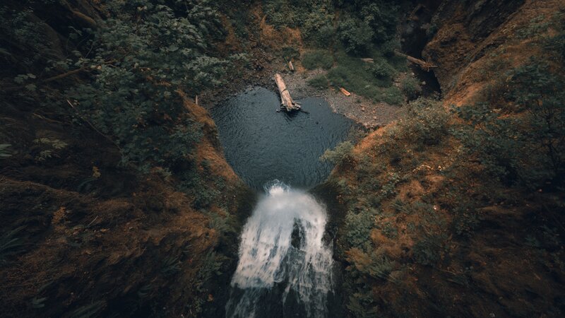 Aerial View of Waterfall — Green, Serene, Photograph