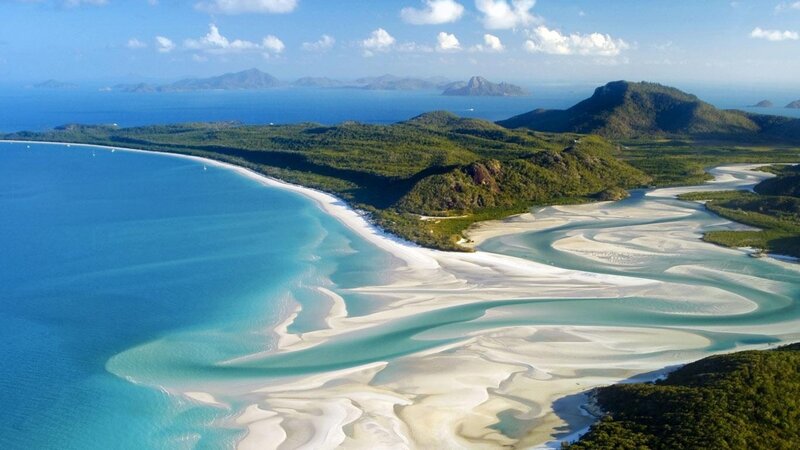 Aerial view of white sand beaches