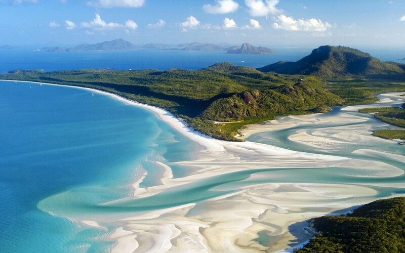 Aerial View of White Sand Beaches — Blue