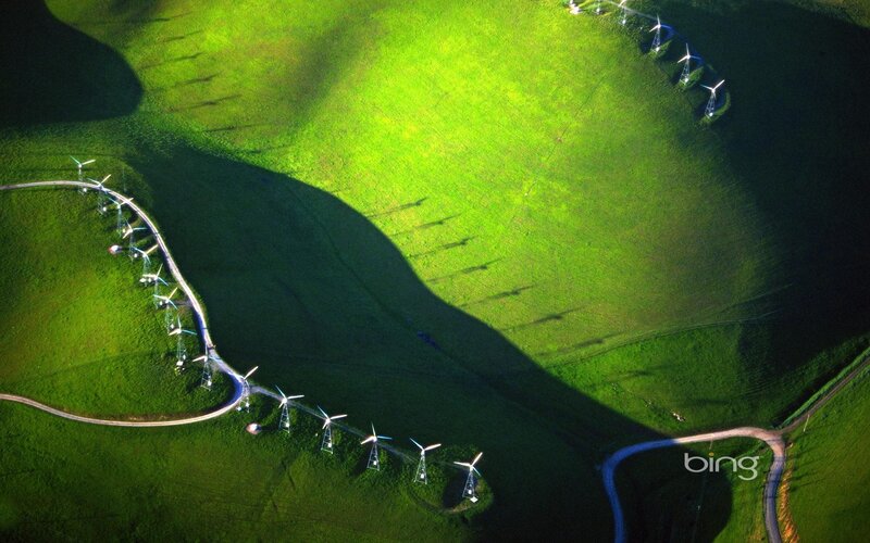 Aerial view of wind turbines