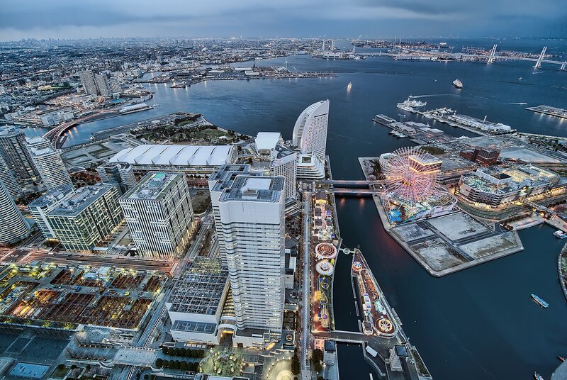 Aerial view of Yokohama harbor