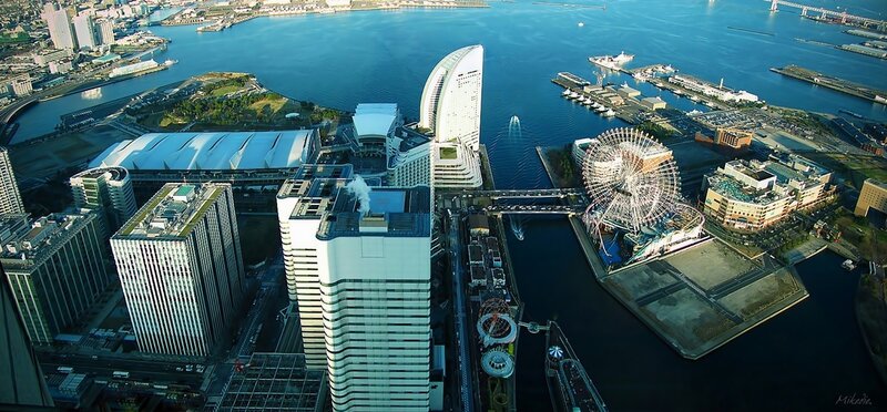 Aerial view of Yokohama harbor