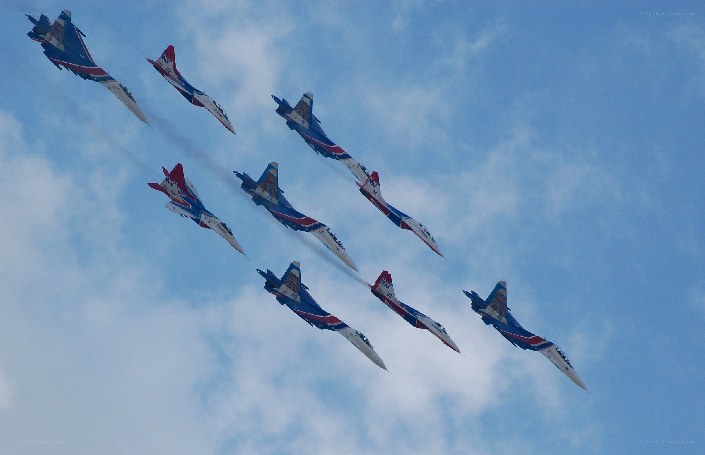 Aerobatic jet display in formation