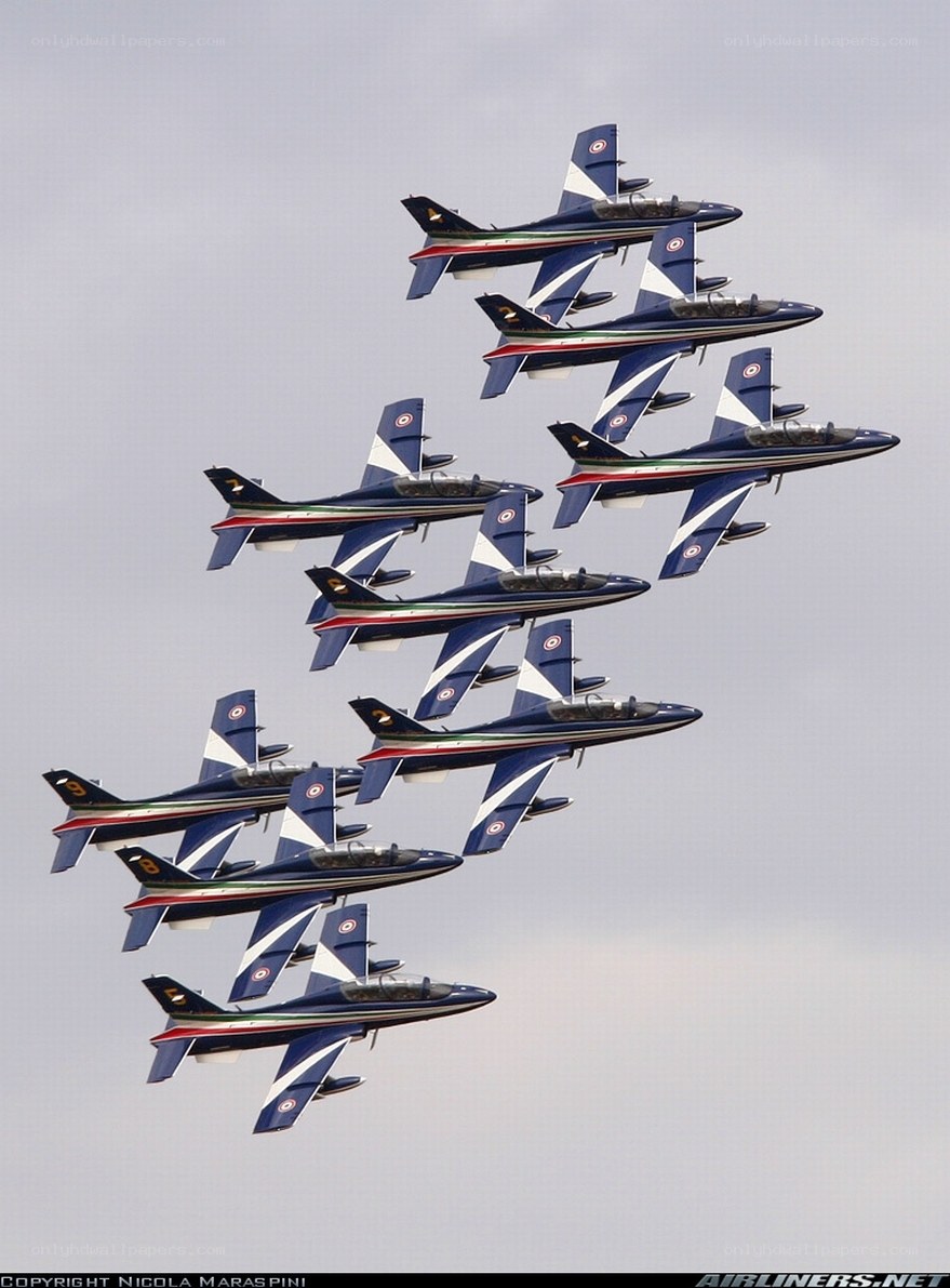 Aerobatic jet team in formation