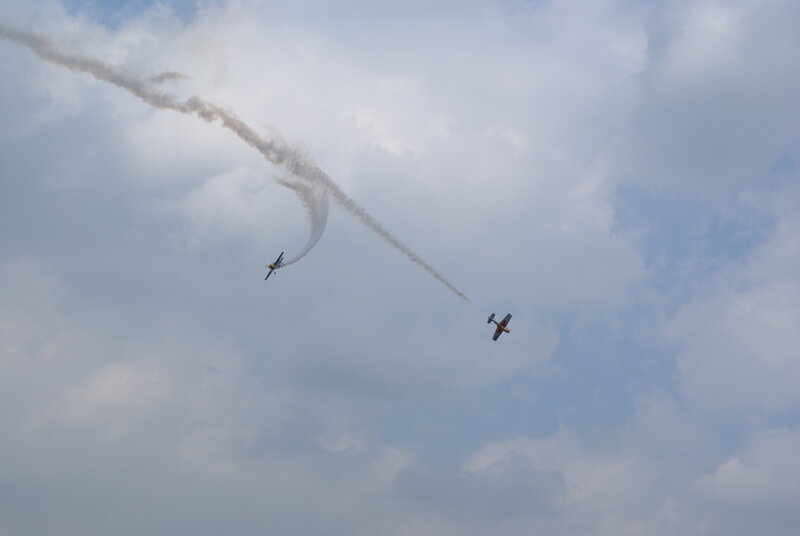 Aerobatic planes in flight