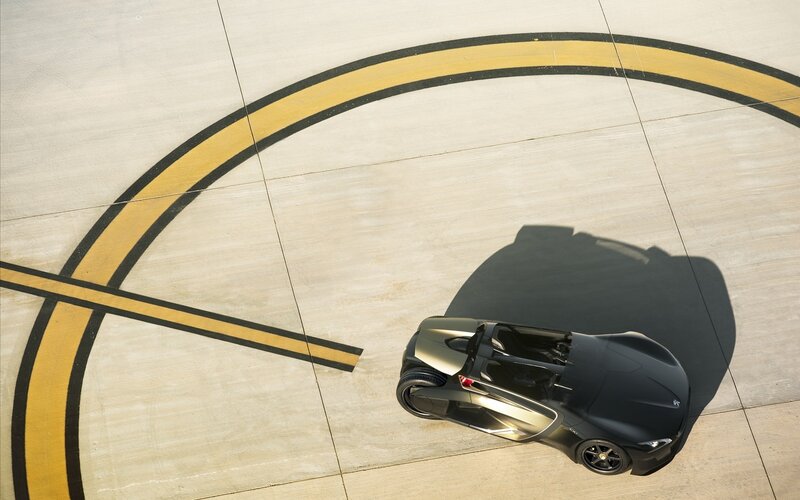 Aerodynamic sports car on track