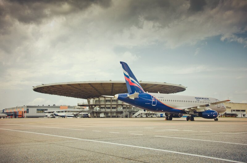 Aeroflot plane at airport gate