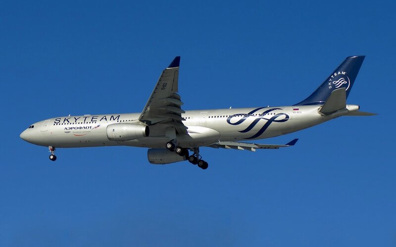 Aeroflot SkyTeam airplane in flight
