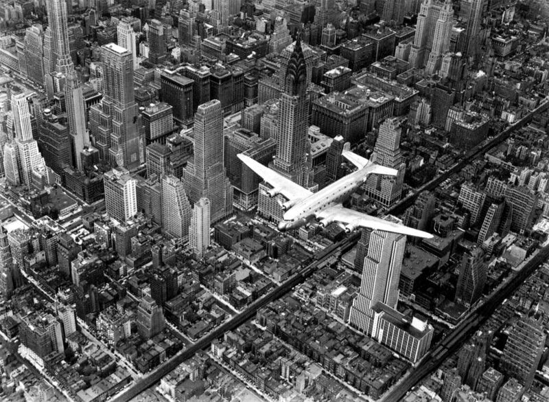Aeroplane flying over New York City