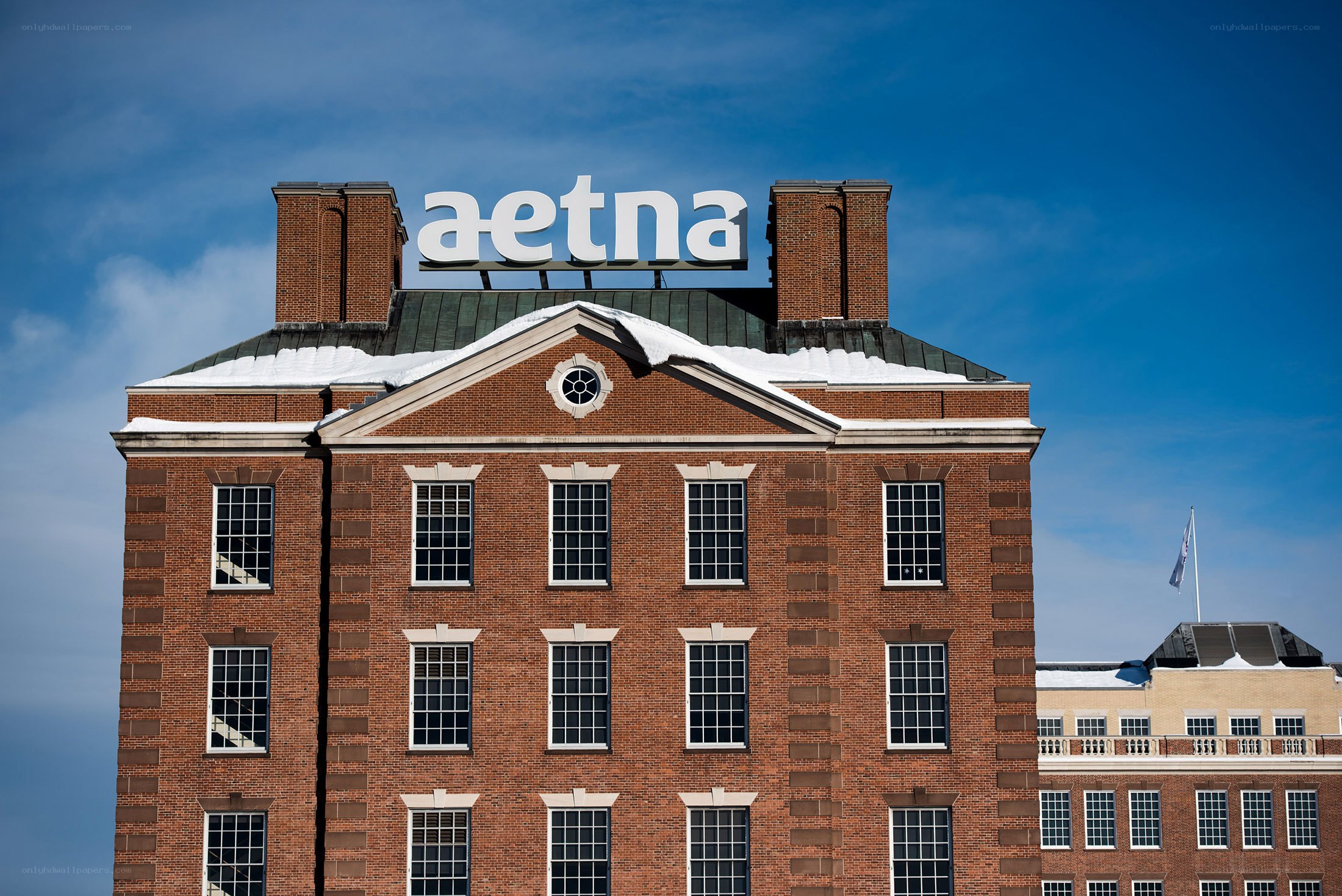 Aetna building with snow