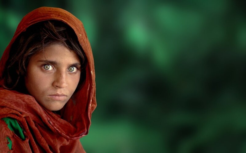 Afghan Girl in Red Headscarf — Intense