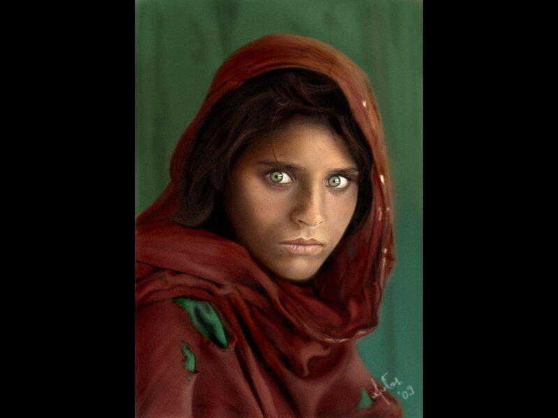 Afghan Girl in Red Headscarf