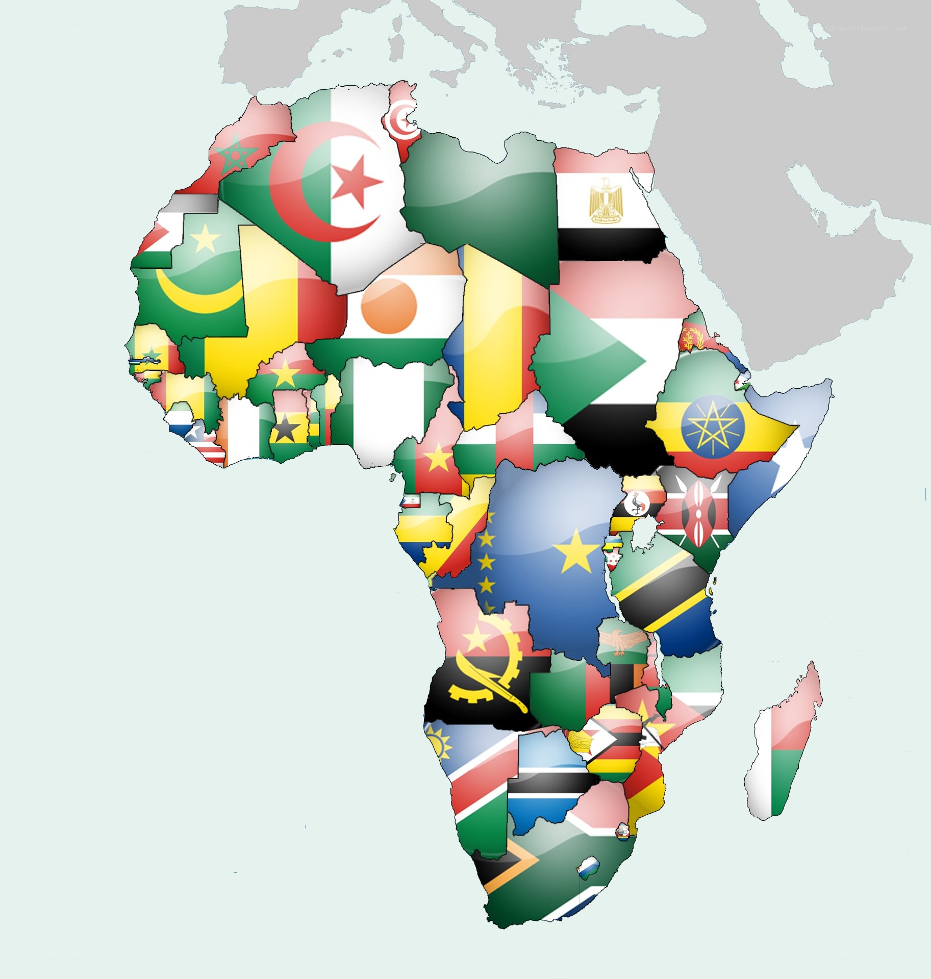 Africa map with national flags