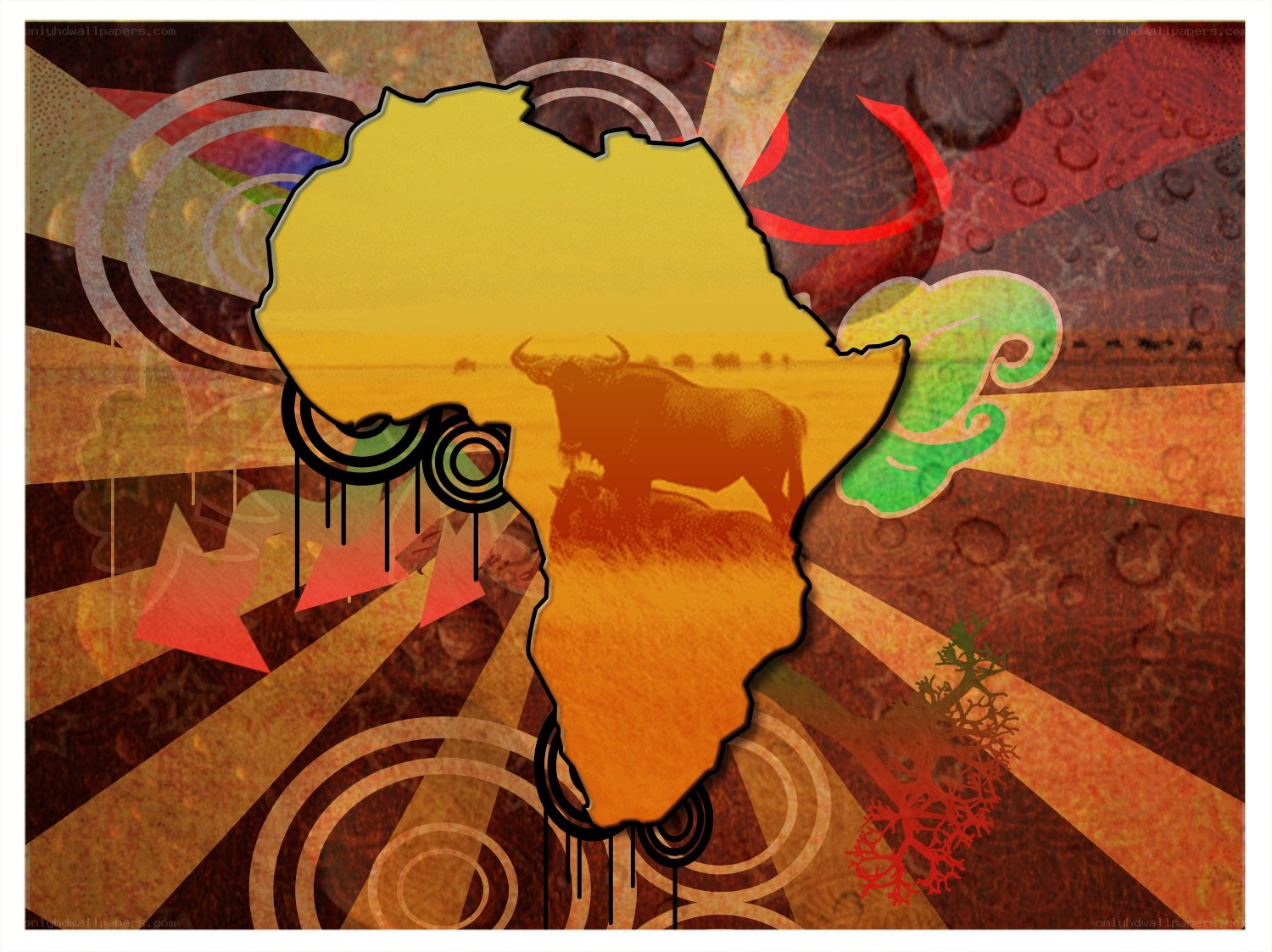 Africa map with wildlife and patterns