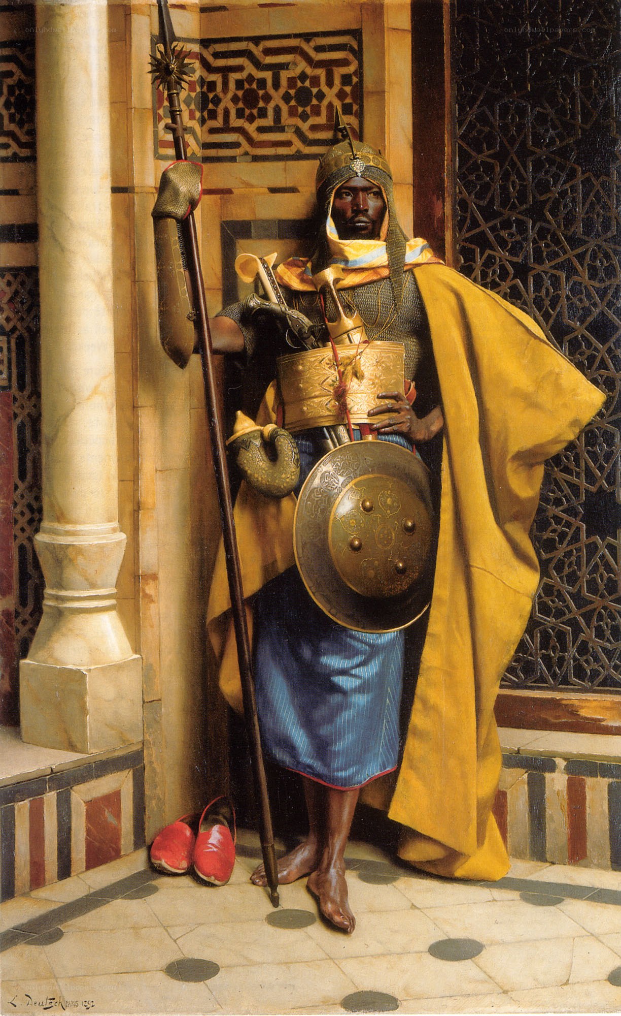 African warrior in ornate armor