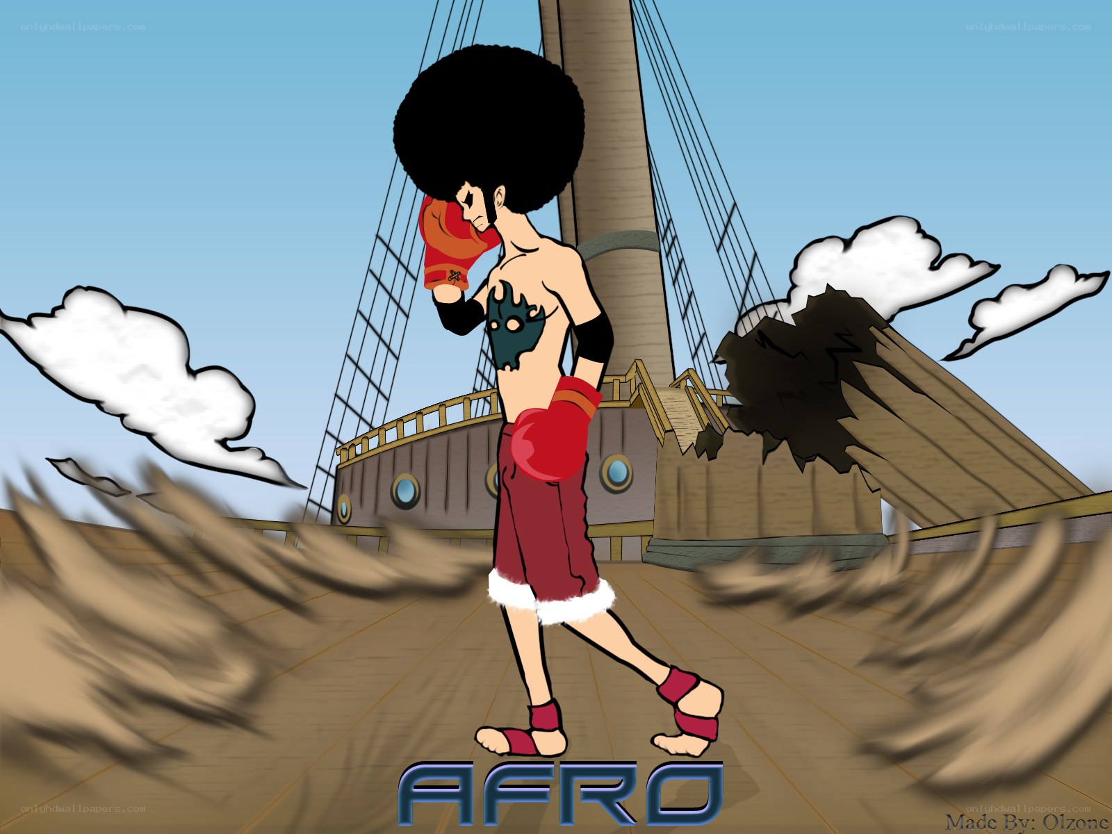 Afro character on ship deck