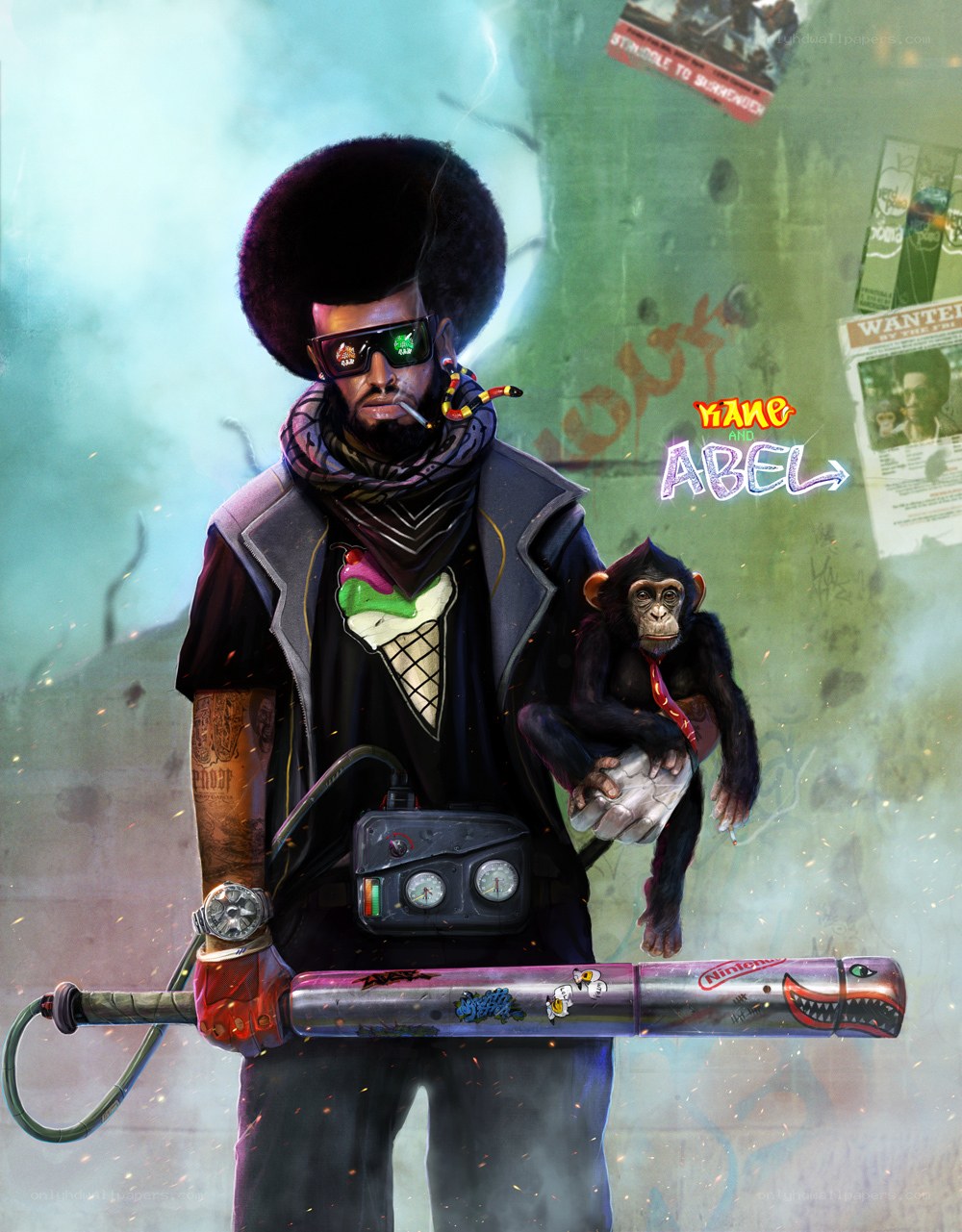 Afro-Futurist Warrior with Monkey