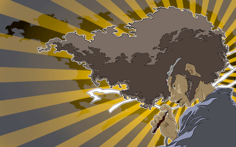 Afro-haired man with pipe