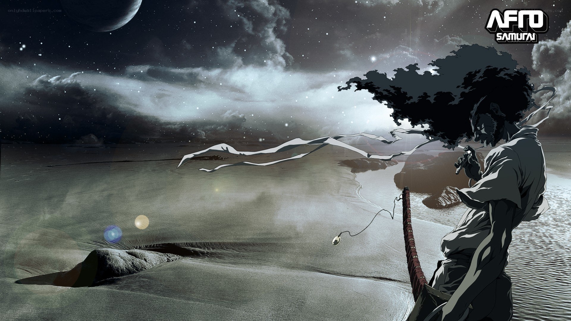 Afro Samurai on a desolate shore