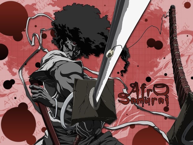 Afro Samurai Warrior — Red, Dramatic, Manga
