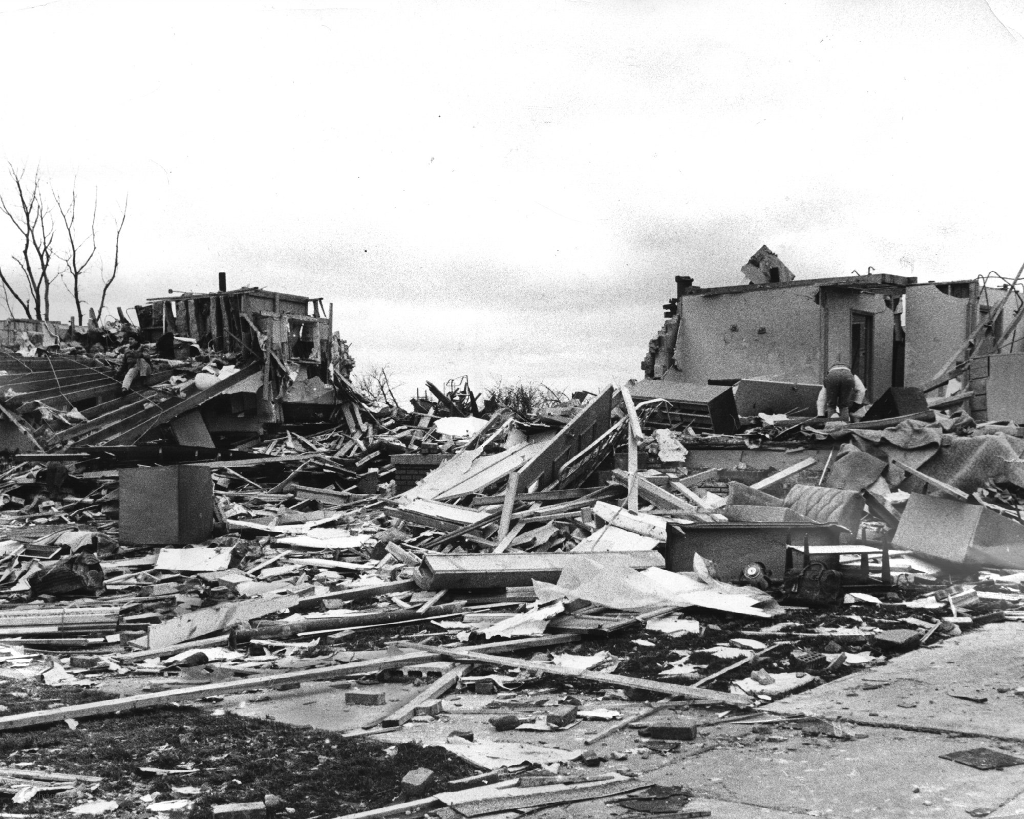 Aftermath of a tornado destruction