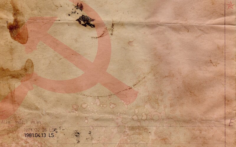 Aged paper with hammer and sickle