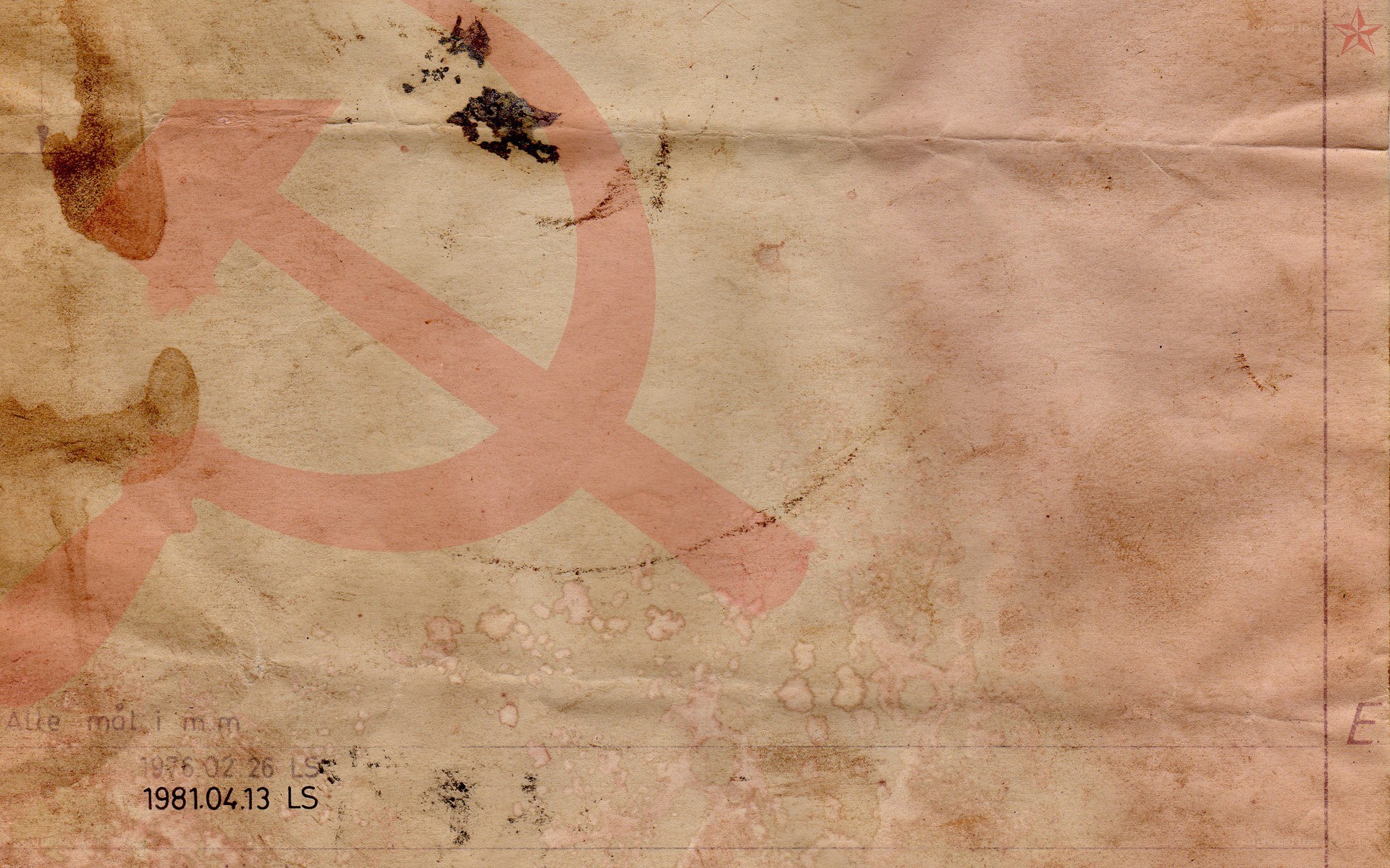 Aged paper with hammer and sickle