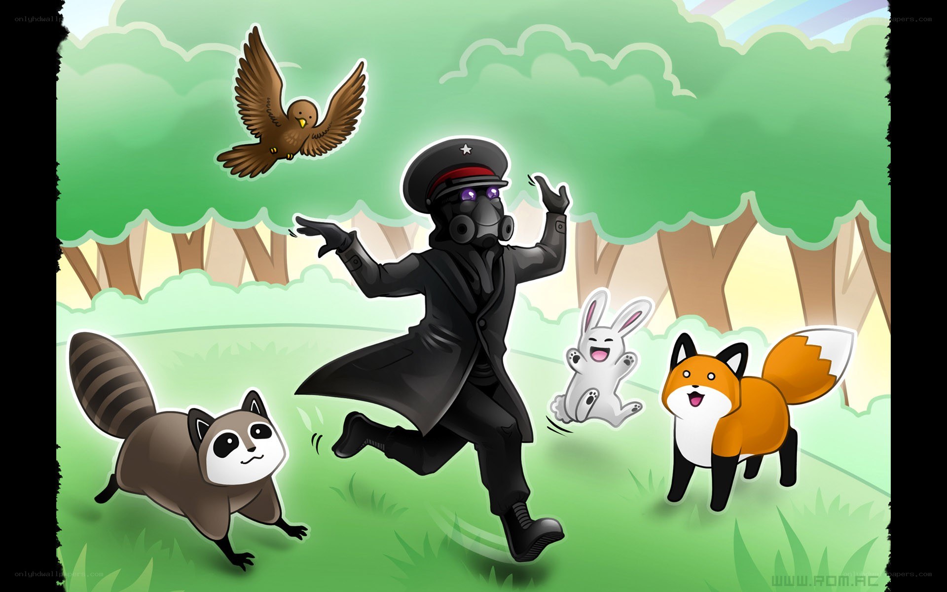Agent with animals in forest