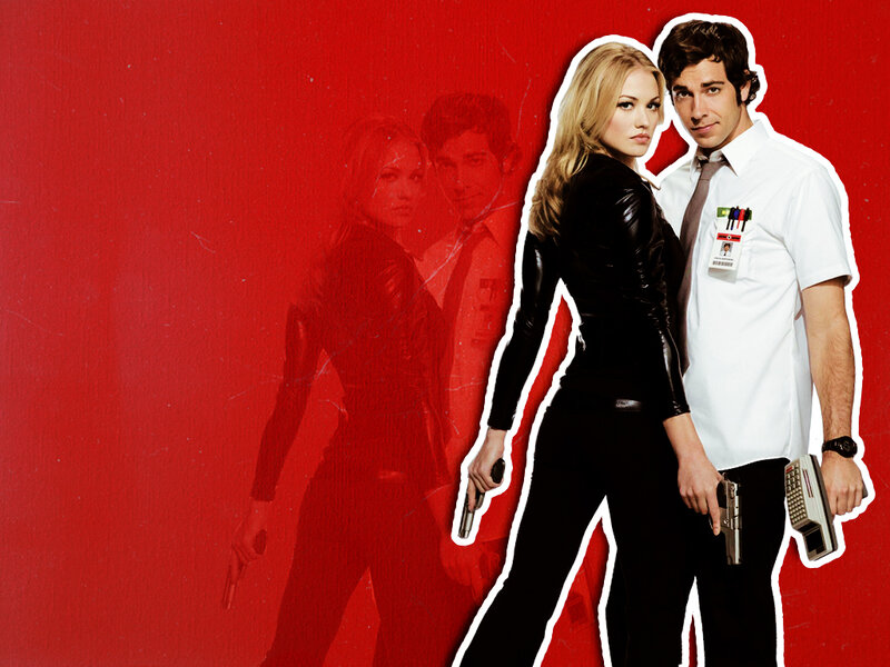 Agents in action on red background