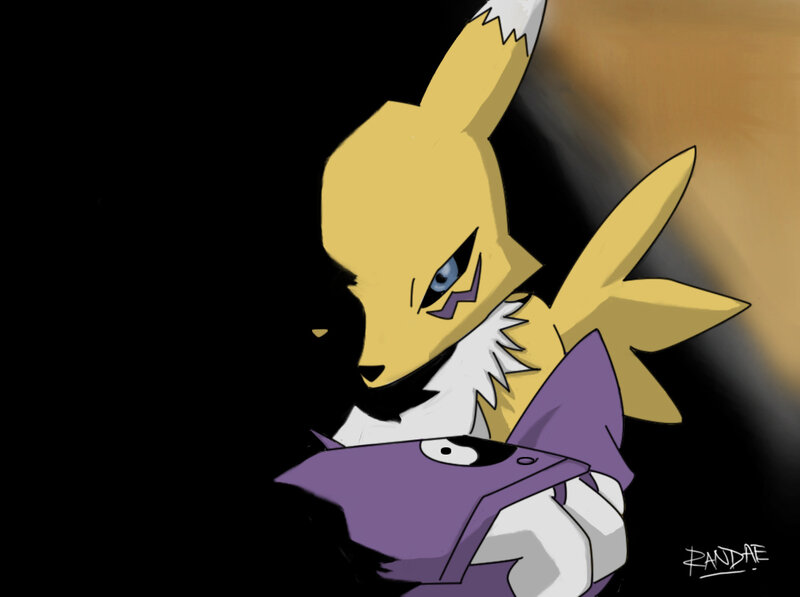 Agumon holding a device