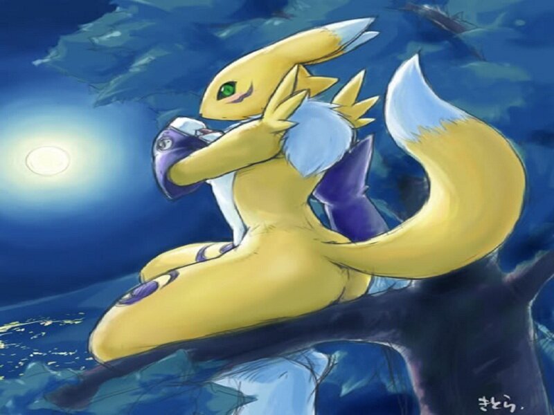 Agumon hugging a camera