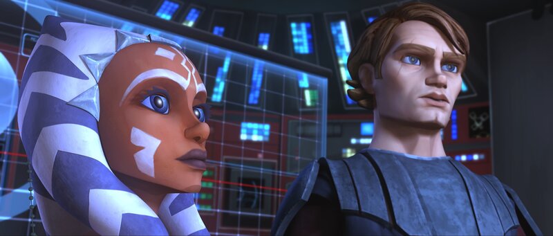Ahsoka and Anakin in a cockpit