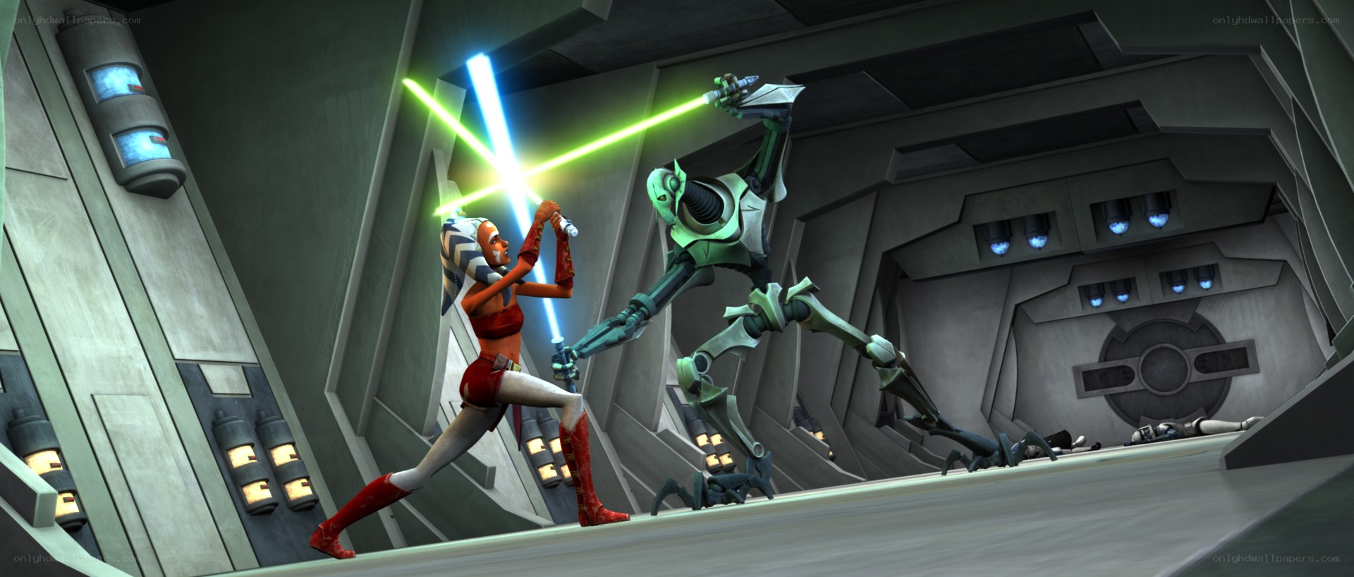 Ahsoka Tano duels a droid
