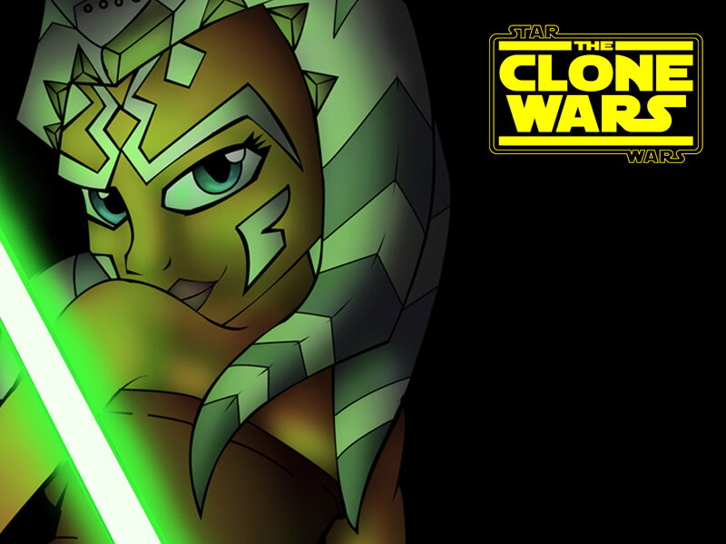 Ahsoka Tano with Lightsaber — Green, Dramatic