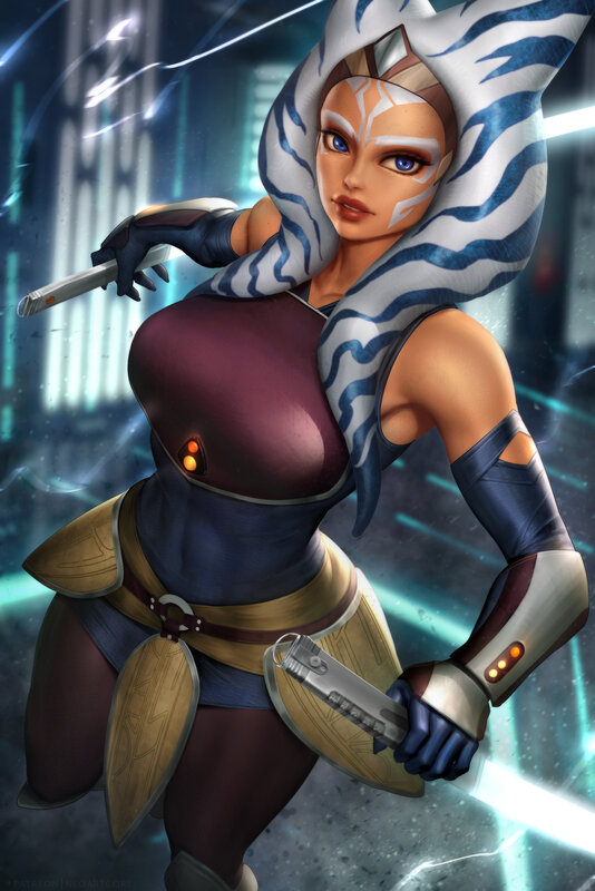 Ahsoka Tano with Lightsabers — Purple, Dramatic