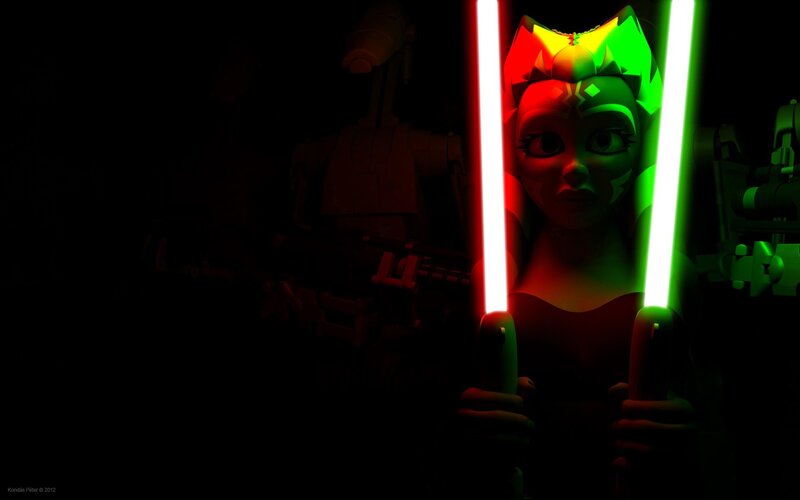 Ahsoka Tano with Lightsabers — Red, Dramatic, Night