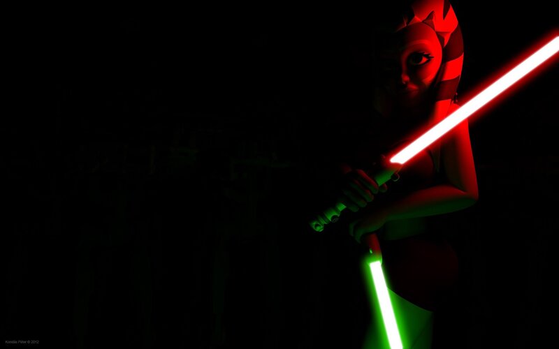 Ahsoka Tano with Lightsabers — Red, Dramatic