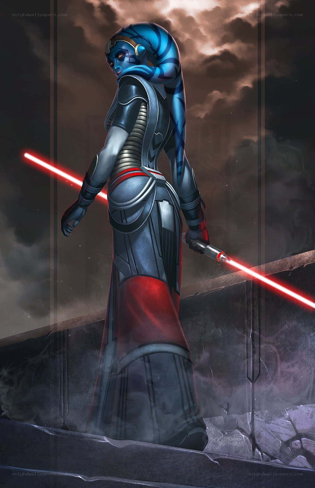 Ahsoka Tano with red lightsabers