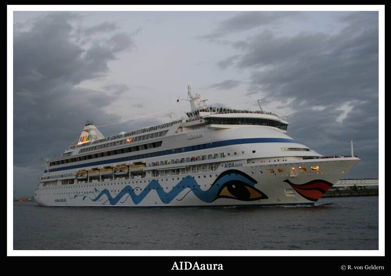 AIDAaura cruise ship at dusk
