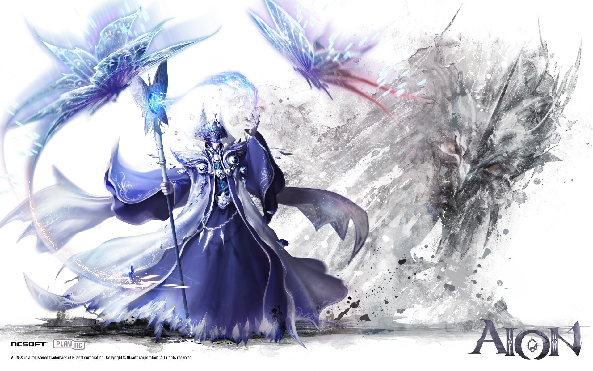 Aion character art with staff