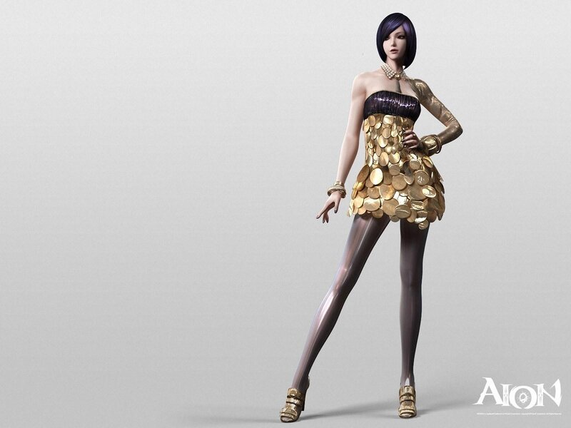 Aion character in gold dress