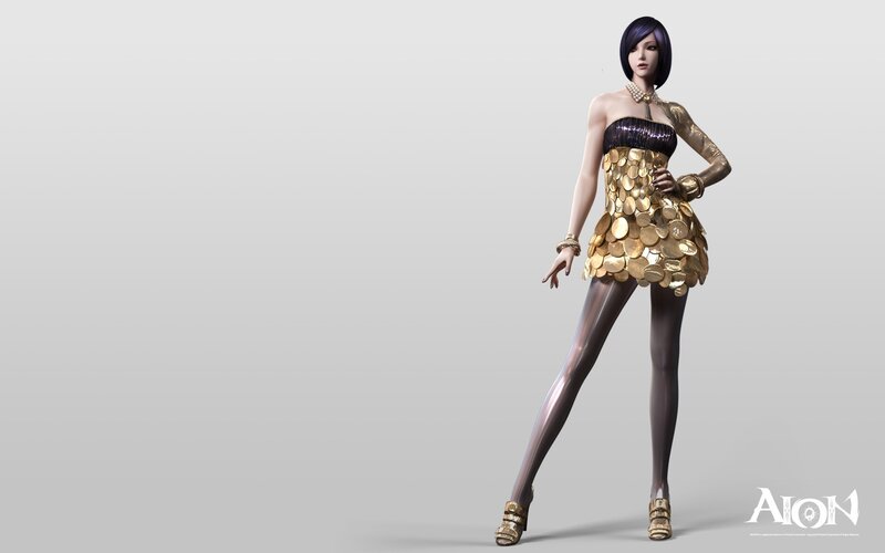 Aion character in gold dress